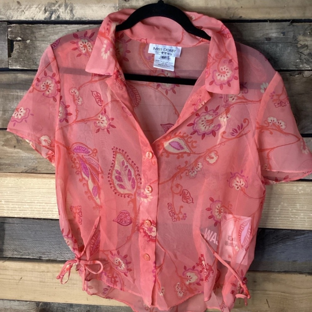 Miss Dorby Vintage Orange Paisley Button Blouse Size 6P Short Sleeve